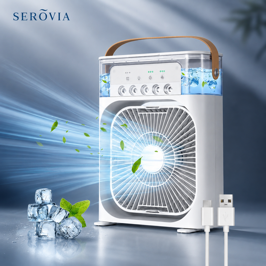 Serovia Taşınabilir Serinletici Fan – Işıklı ve Şarjlı Mini Klima Etkisi
